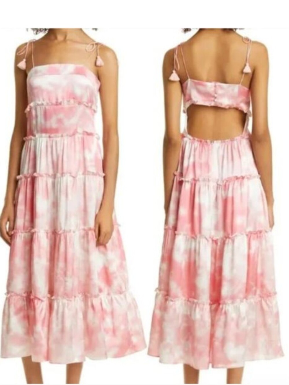 Haute Hippie Tie dye Ruffle Tiered Silk Midi Dress Sz 4